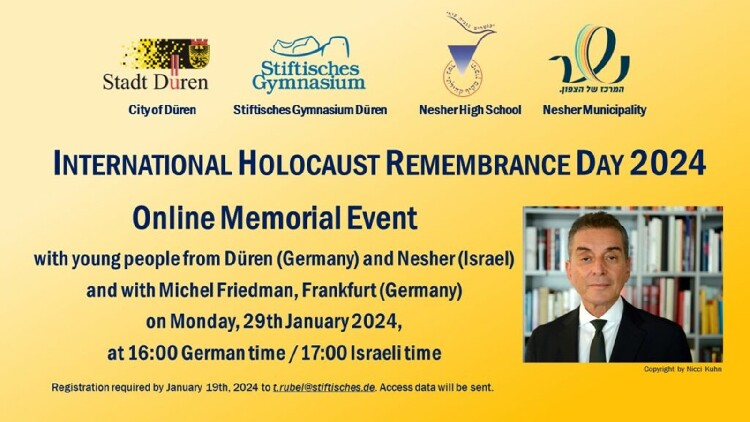 Auf dem Bild ist die Einladung zum Holocaust Gedenktag am 29.01.24 zu sehen