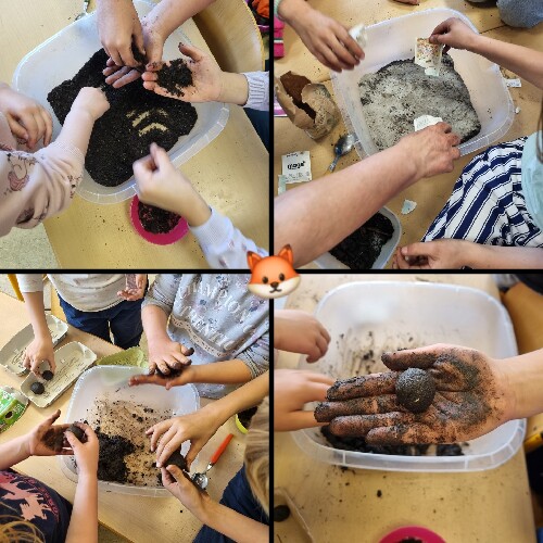 Besuch bei den Umweltfüchsen, die Kinder erstellen Seedbombs