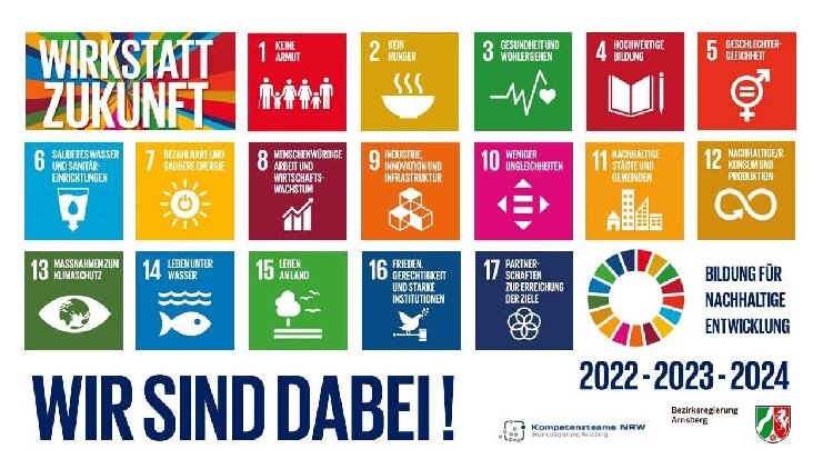 Die 17 UN-Nachhaltigkeitsziele dargestellt in Verbindung mit dem Logo der Fortbildungsreihe 